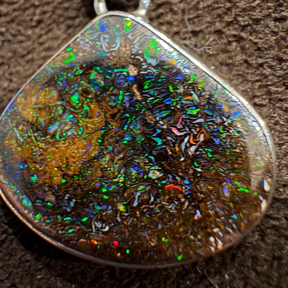 Brilliant Solid Australian Koroit Boulder Opal Pendant .925 Sterling Silver